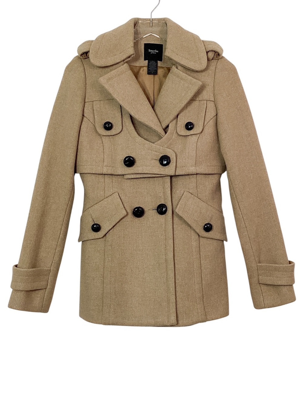 Smythe Les Vestes Wool Blend Double Breasted Pea Coat Blazer Jacket Tan Size 6